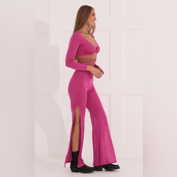 LUCY IN THE SKY Hot Pink Spilt Leg Pant - Picture 3 of 8